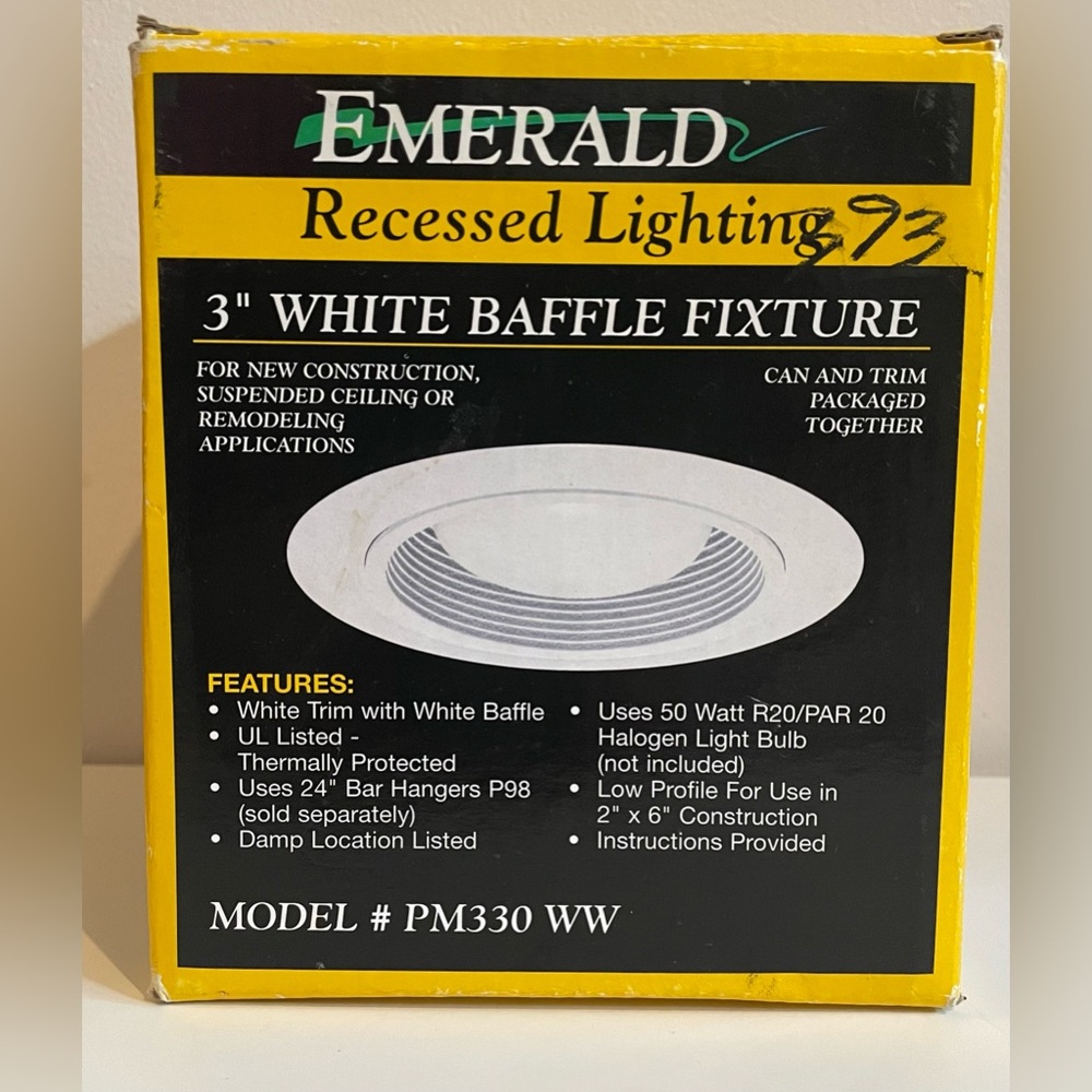 Emerald Recessed lighting 3” white baffle fixture pm330 WW NEW